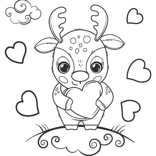 Kolorowanka jeleń z sercem